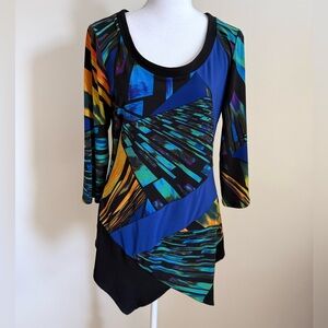 Frank Lyman Tunic Top size 10 Handkerchief Asymetrical Hem y2k Geometric Artsy